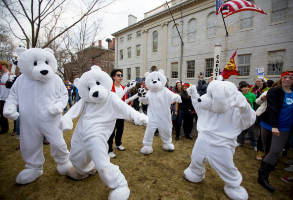 Polar bears, the mascot of Pfoho House, charging the yard at 8.30AM to deliver housing assignments to freshmen students